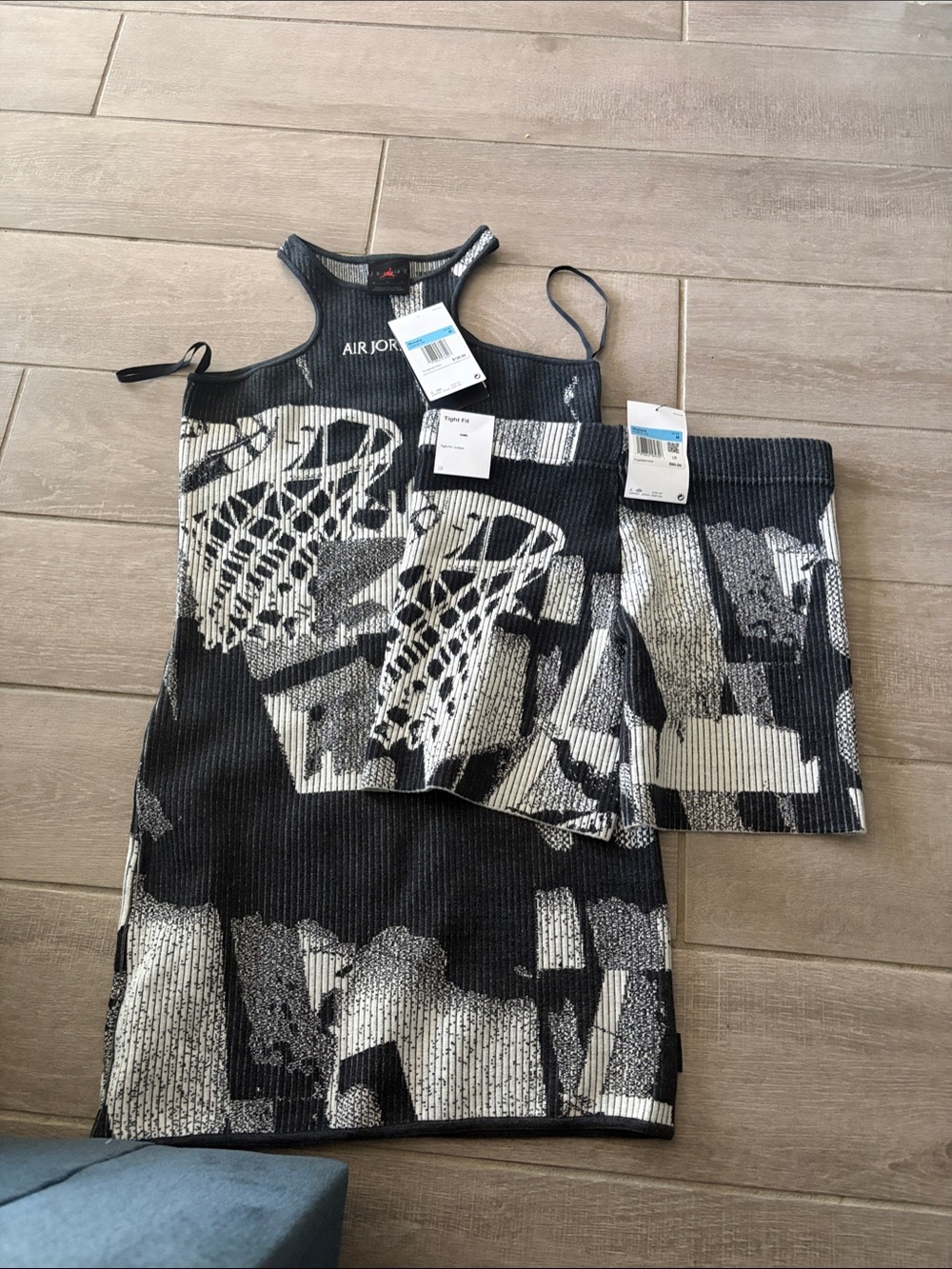 Jordan Black & White Graphic Knit Tank Dress with Matching Skirt Set
